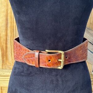 Zele’ Atlanta GA Vintage Wide Striped Fabric & Brown Crocodile Statement Belt 28